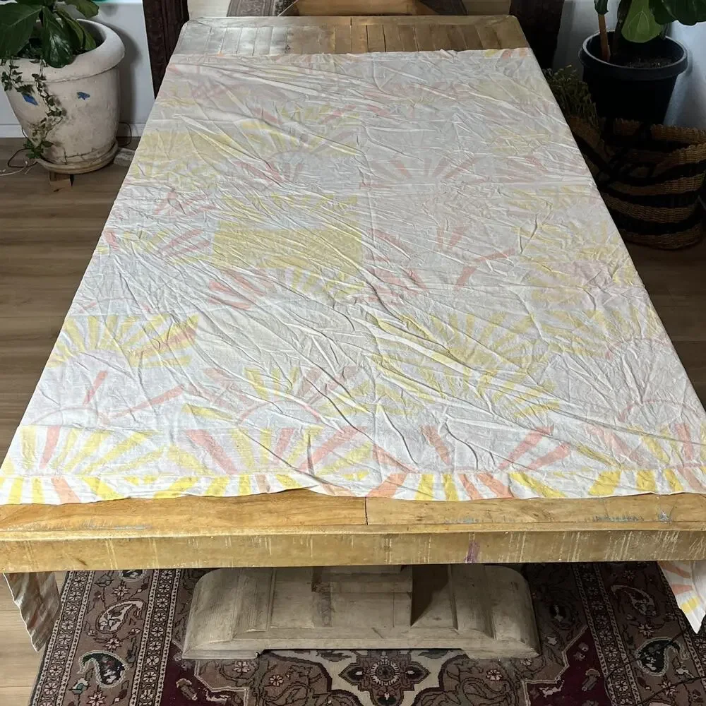 Yellow Orange Cotton Fabric Shower Curtain 69 x 70 Sun Motif Design